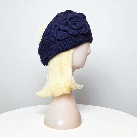 CC Exclusives Knit Flower Band Headband Navy Blue Fall Winter  Head Warmer - Picture 1 of 2